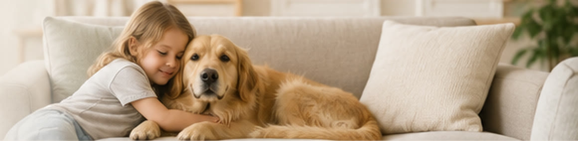 Enfant et chien sur un canapé propre